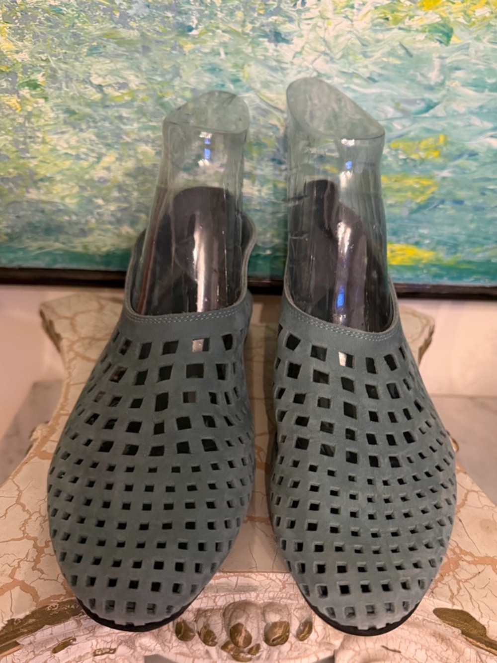 Arche Perforated Slip-On Flats in Slate Green